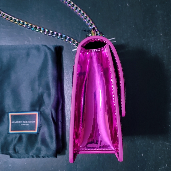 RARE HTF NWT Kurt Geiger Shoreditch Crossbody Bag Metallic Tweed Fuchsia Pink - Picture 10 of 16